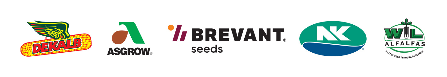 dekalb, asgrow, brevant, nk, and w-l alfalfas seed logos